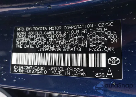 2020 Toyota Mirai from USA, damaged, VIN JTDBVRBD8LA008134